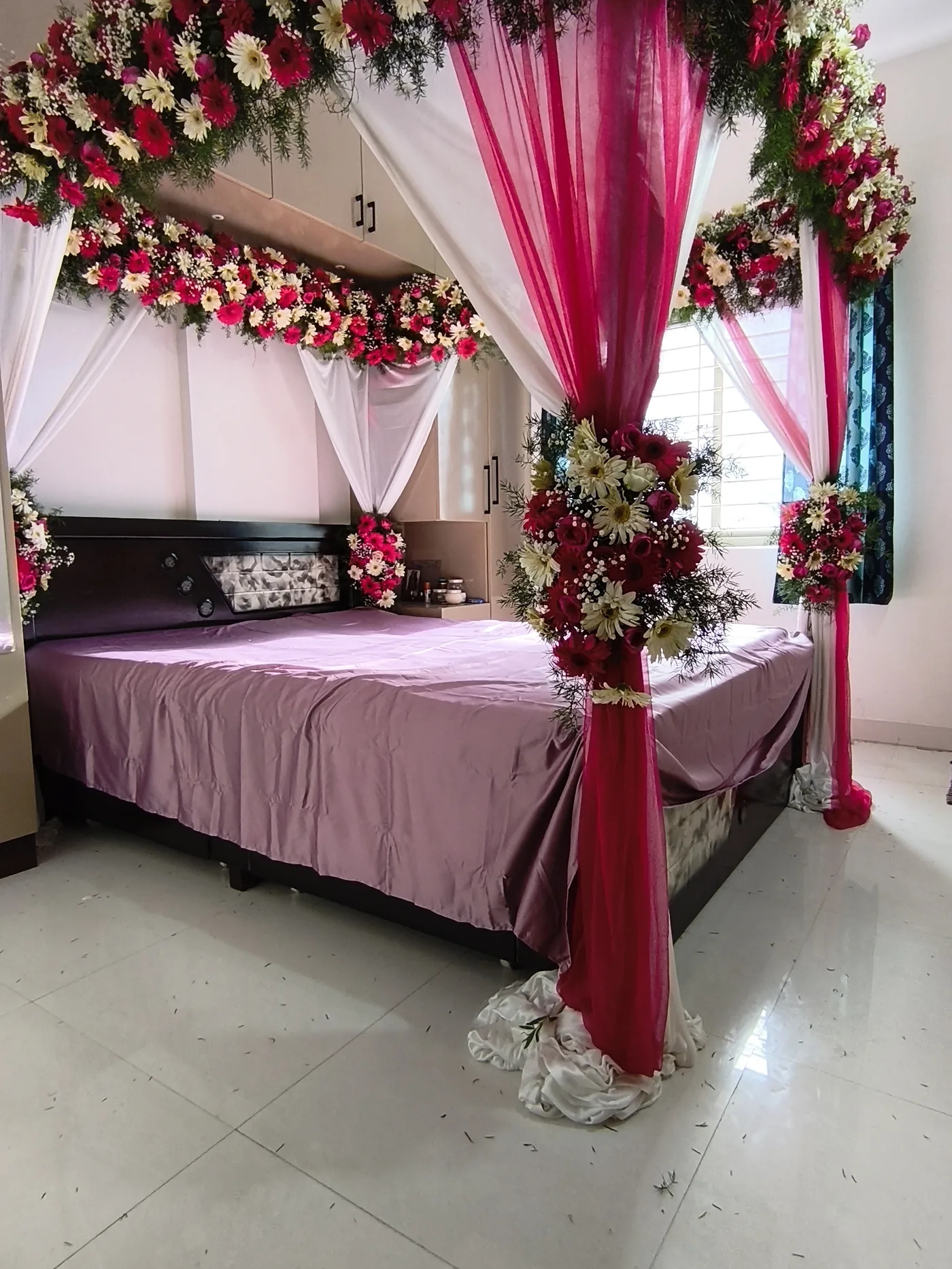 Wedding reception floral stage and seating décor in Bengaluru