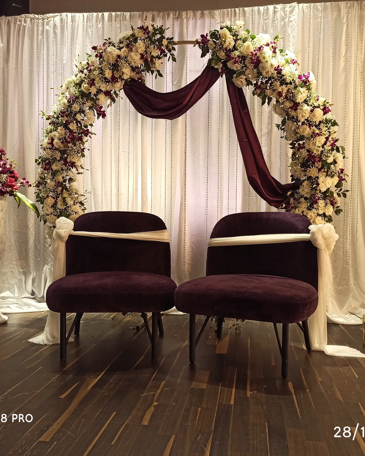Romantic engagement stage with florals and soft lighting in Bangalore