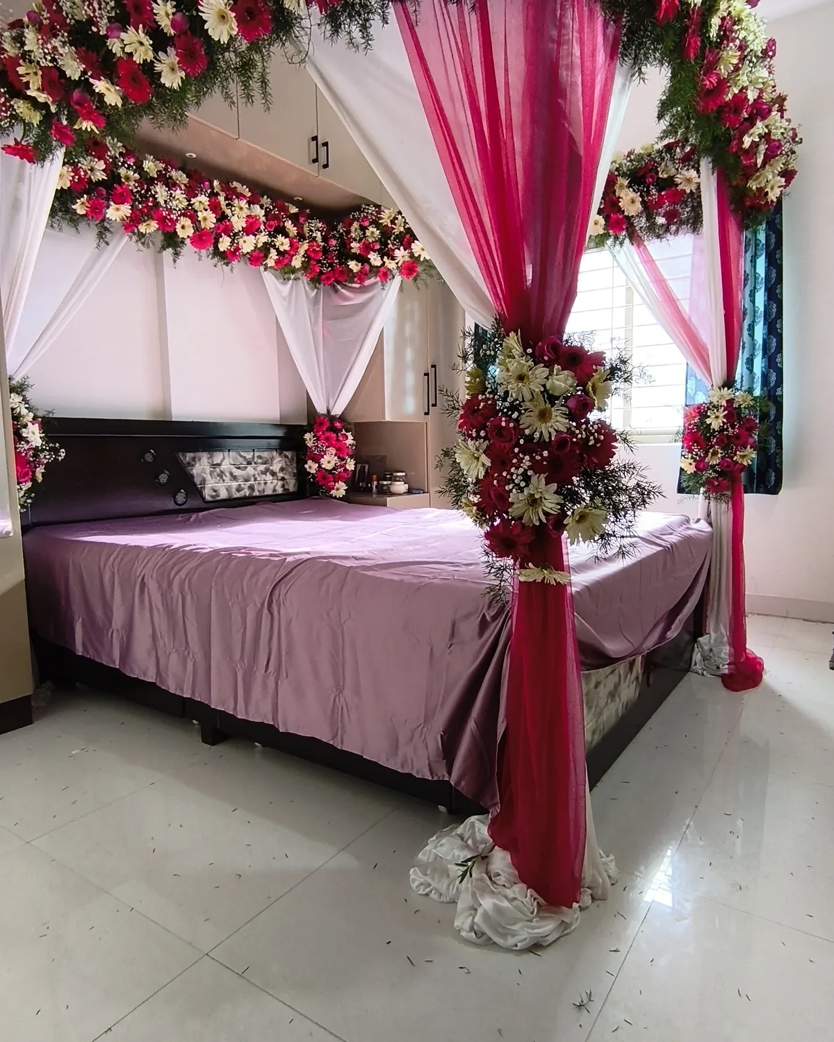 Surprise bedroom decoration with balloons and lights in Bangalore